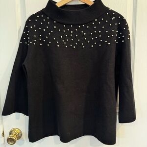 Fate Black Pearl Embellished Mock Neck Sweater Size Small/Medium Classic Pearl